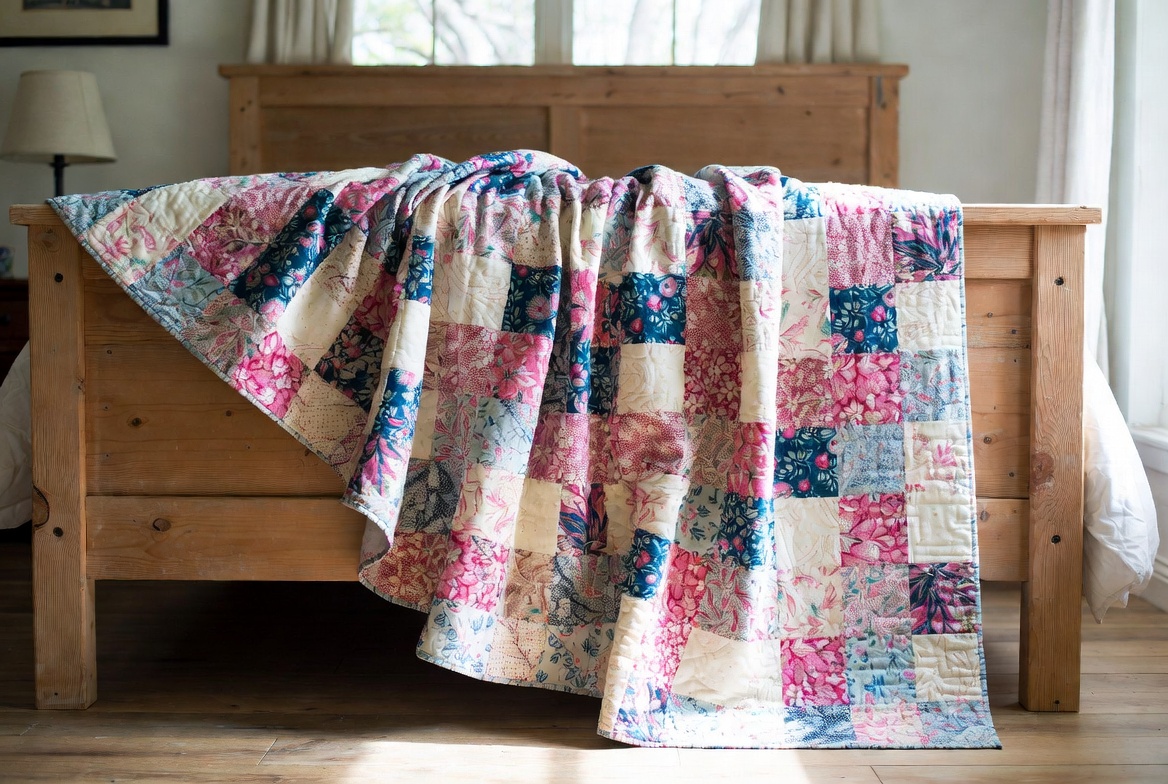 Floral Patchwork Quilt in soft pinks and blues